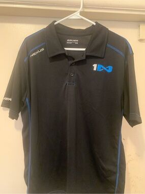 Bauer Black Polo with Blue Stitching Detail